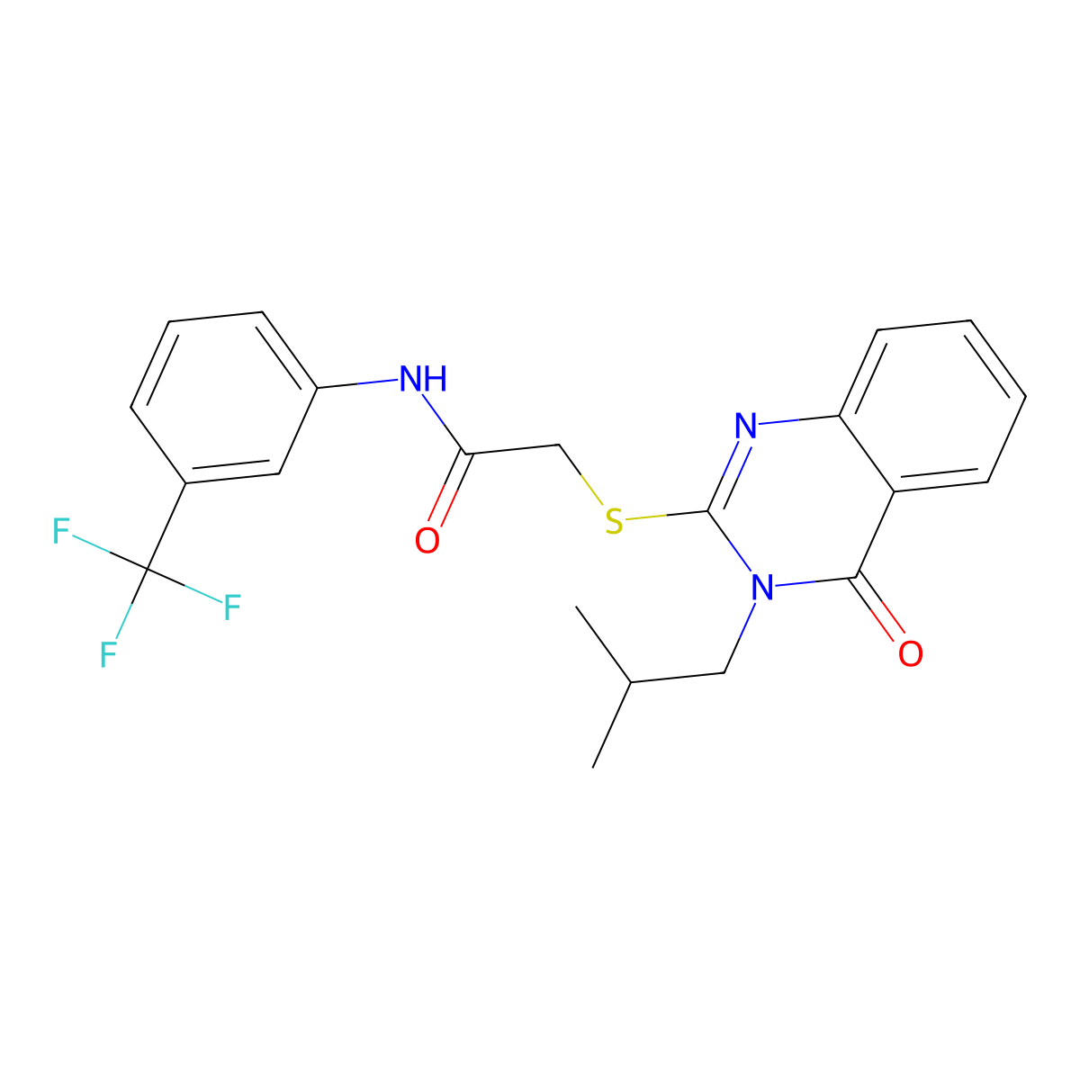 2-{[3-(2-methylpropyl)-4-oxo-3,4-dihydroquinazolin-2-yl]sulfanyl}-N-[3-(trifluoromethyl)phenyl]acetamide molecular structure, CAS 255865-22-6