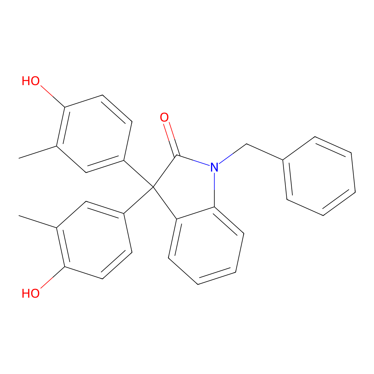 1-Benzyl-3,3-bis(4-hydroxy-3-methylphenyl)indolin-2-one molecular structure, CAS 255870-00-9