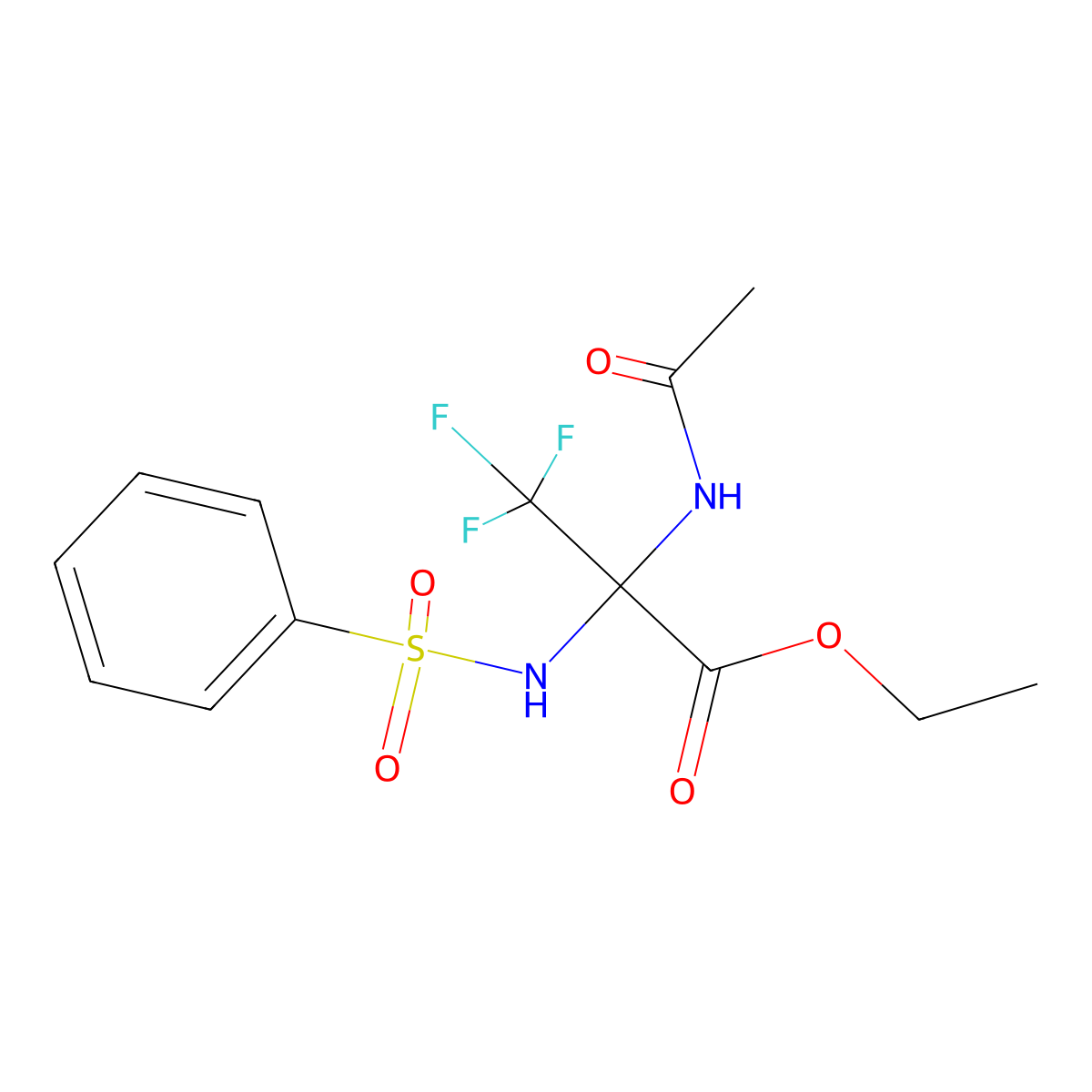 Ethyl 2-(acetylamino)-3,3,3-trifluoro-2-[(phenylsulfonyl)amino]propanoate molecular structure, CAS 255872-05-0