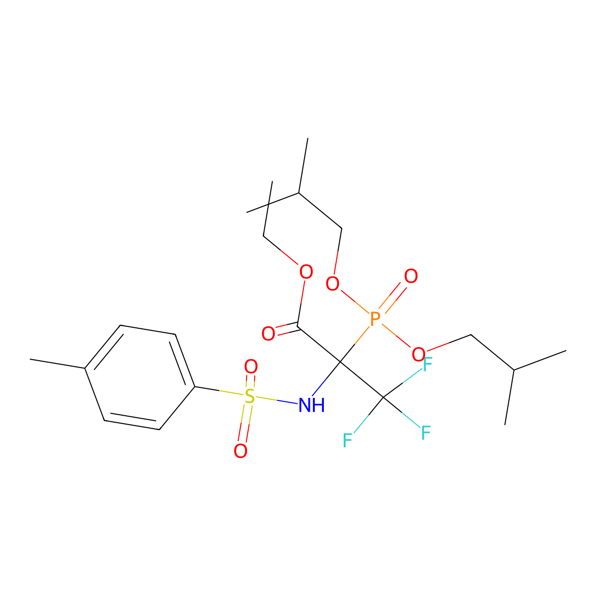 Ethyl 2-(diisobutoxyphosphoryl)-3,3,3-trifluoro-2-{[(4-methylphenyl)sulphonyl]amino}propanoate molecular structure, CAS 255872-07-2