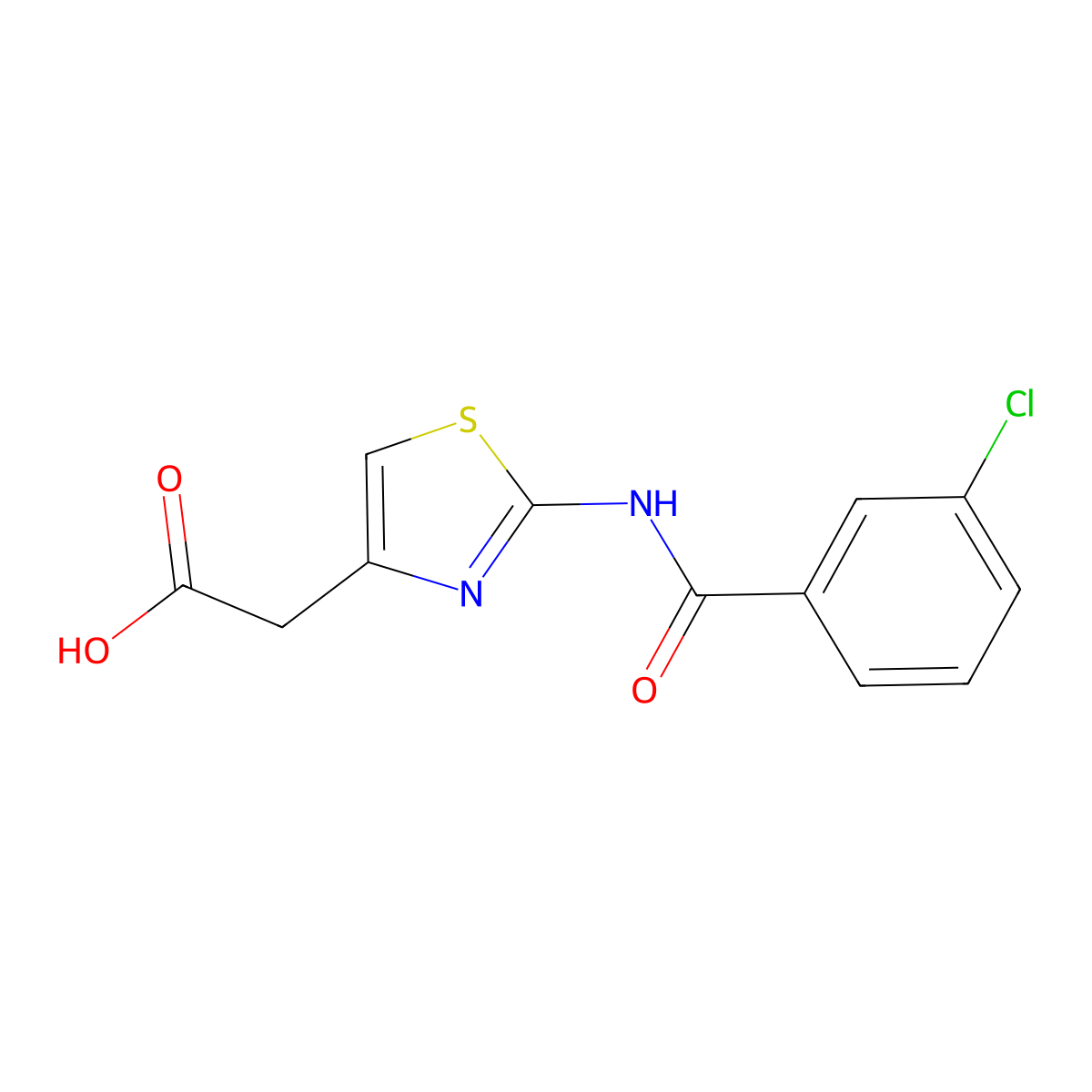 2-{2-[(3-Chlorophenyl)carbonylamino]-1,3-thiazol-4-yl}acetic acid molecular structure, CAS 255874-80-7