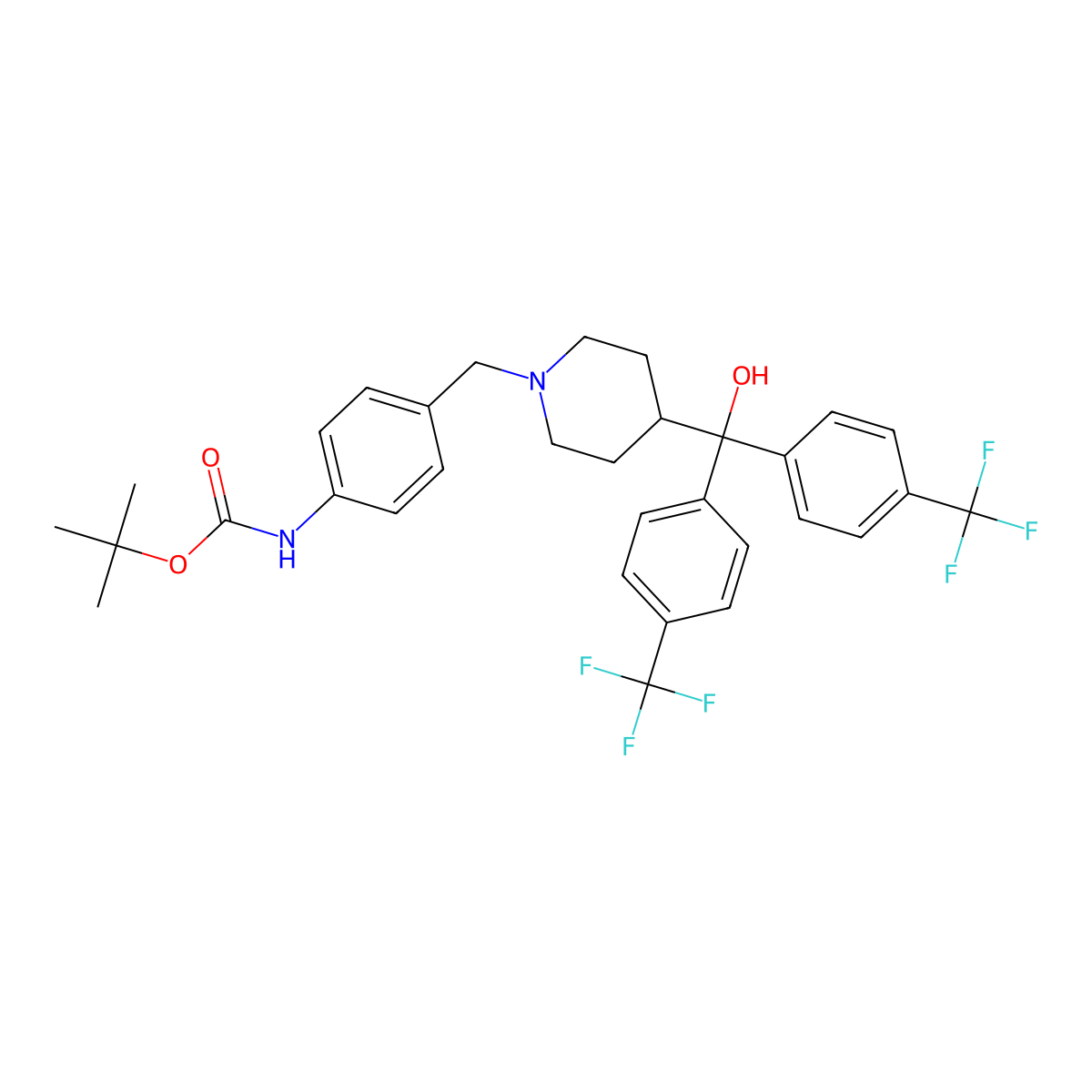 Carbamic acid, [4-[[4-[hydroxybis[4-(trifluoromethyl)phenyl]methyl]-1-piperidinyl]methyl]phenyl]-, 1,1-dimethylethyl ester molecular structure, CAS 255896-47-0