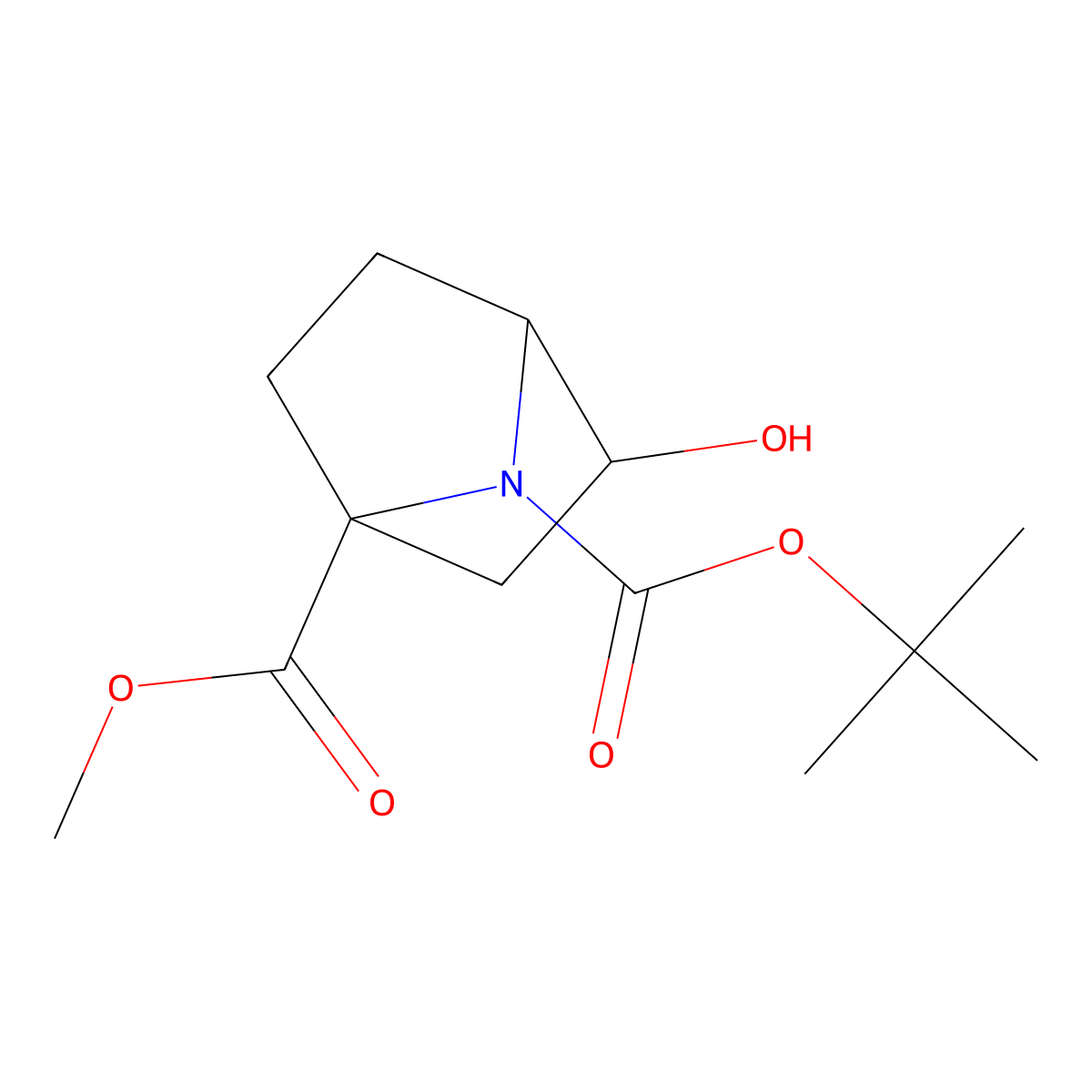 rel-7-(1,1-Dimethylethyl) 1-methyl (1R,3R,4S)-3-hydroxy-7-azabicyclo(2.2.1)heptane-1,7-dicarboxylate molecular structure, CAS 255897-17-7