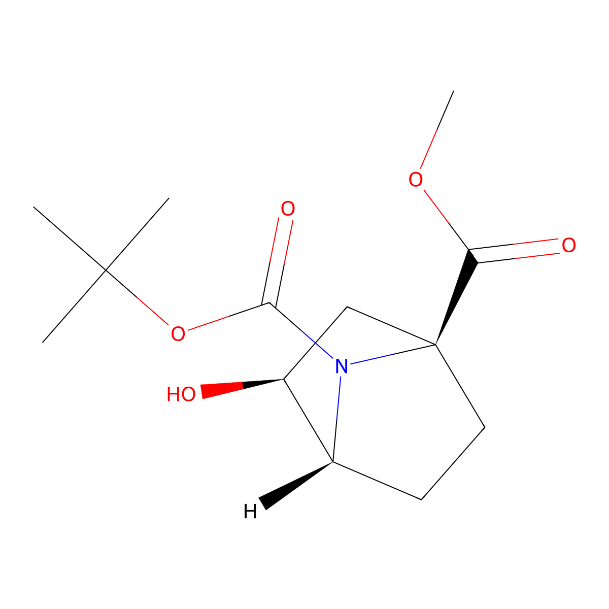 rel-7-(1,1-Dimethylethyl) 1-methyl (1R,3R,4S)-3-hydroxy-7-azabicyclo(2.2.1)heptane-1,7-dicarboxylate molecular structure, CAS 255897-17-7
