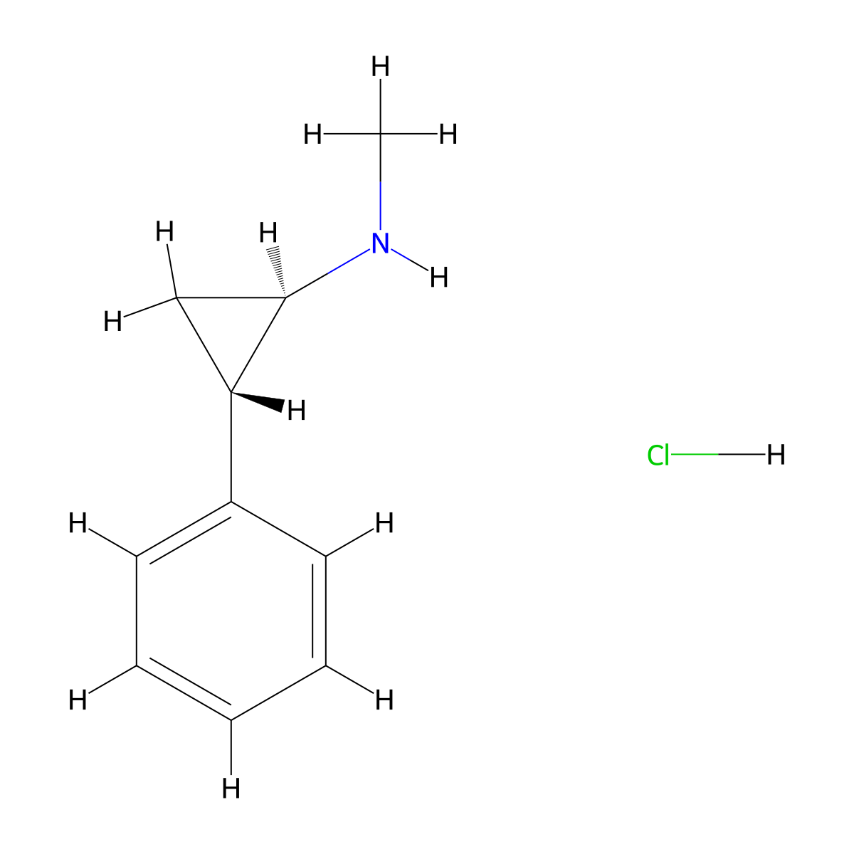 (1R,2S)-N-methyl-2-phenylcyclopropan-1-amine hydrochloride molecular structure, CAS 255903-92-5