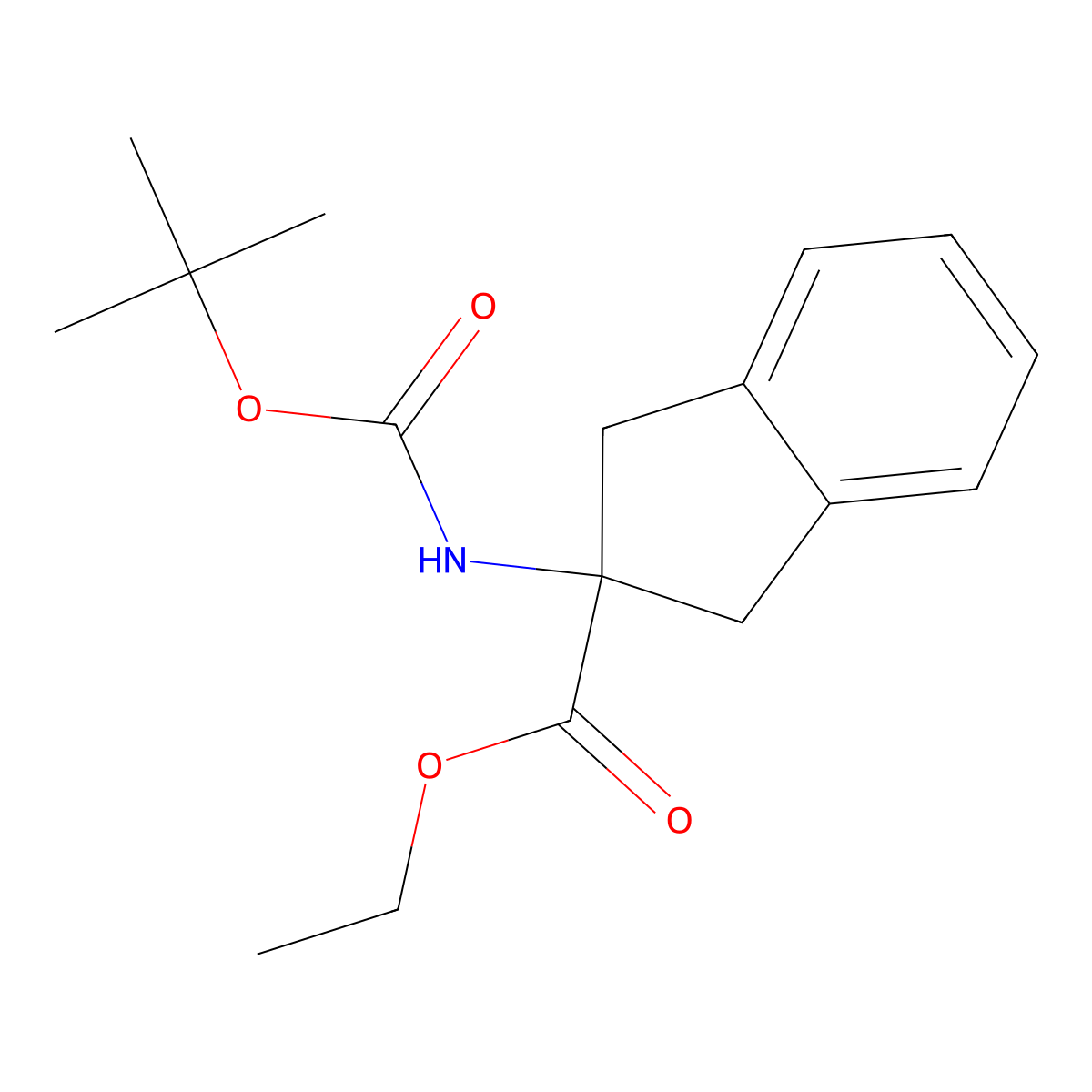 Ethyl 2-[(2-methylpropan-2-yl)oxycarbonylamino]-1,3-dihydroindene-2-carboxylate molecular structure, CAS 255906-25-3