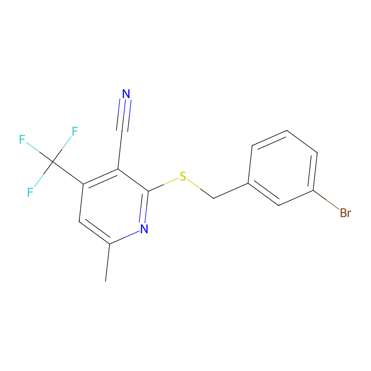 2-[(3-Bromobenzyl)sulfanyl]-6-methyl-4-(trifluoromethyl)pyridine-3-carbonitrile molecular structure, CAS 255909-09-2