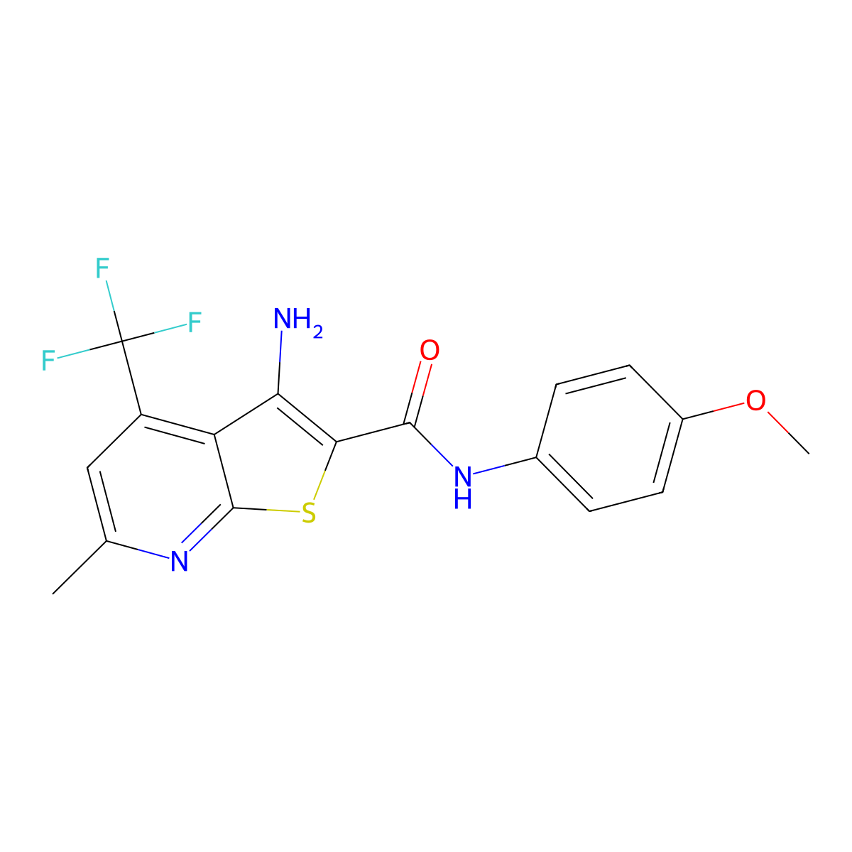3-amino-N-(4-methoxyphenyl)-6-methyl-4-(trifluoromethyl)thieno[2,3-b]pyridine-2-carboxamide molecular structure, CAS 255909-20-7