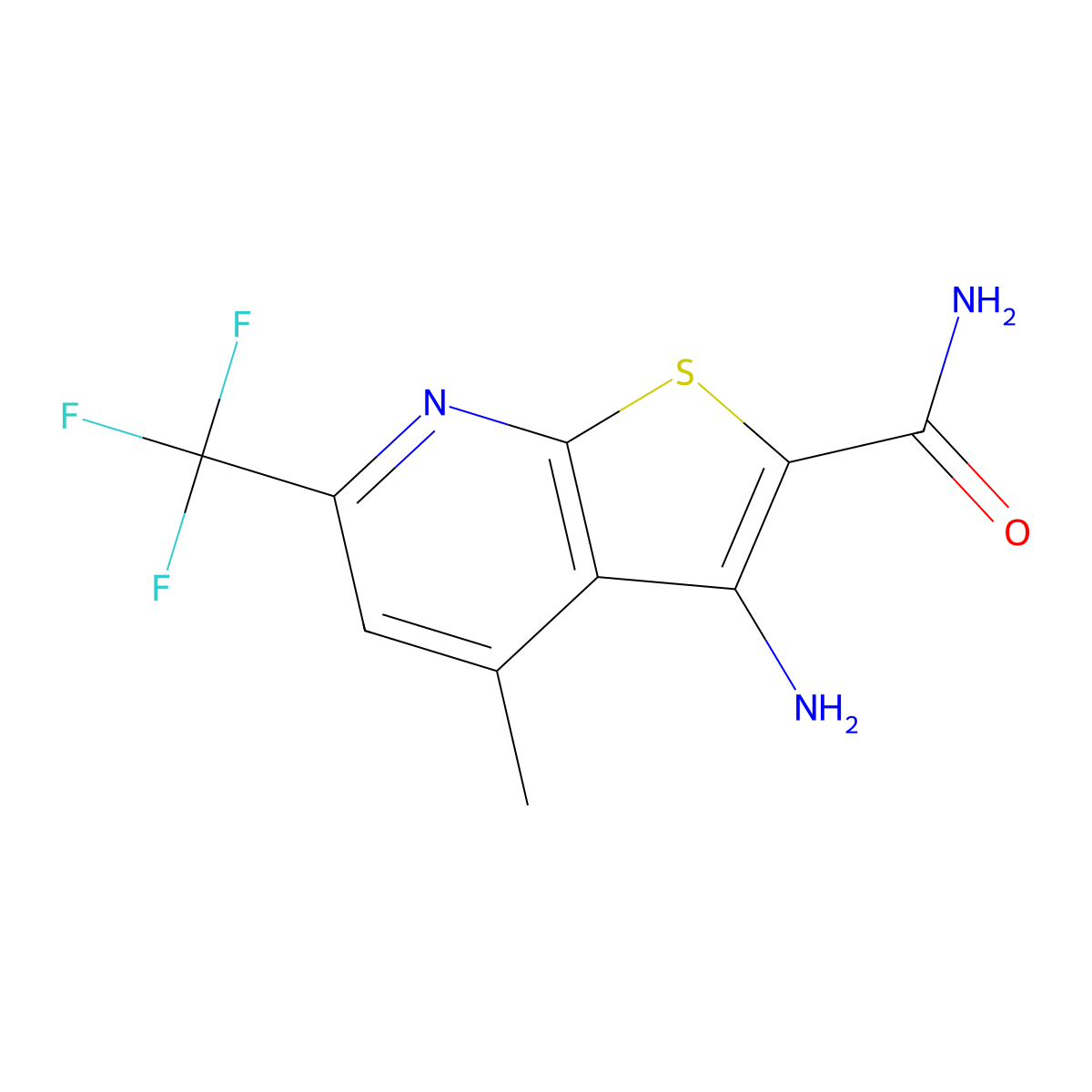 3-Amino-4-methyl-6-(trifluoromethyl)thieno[2,3-b]pyridine-2-carboxamide molecular structure, CAS 255909-24-1