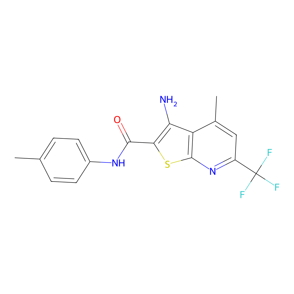 3-amino-4-methyl-N-(4-methylphenyl)-6-(trifluoromethyl)thieno[2,3-b]pyridine-2-carboxamide molecular structure, CAS 255909-25-2