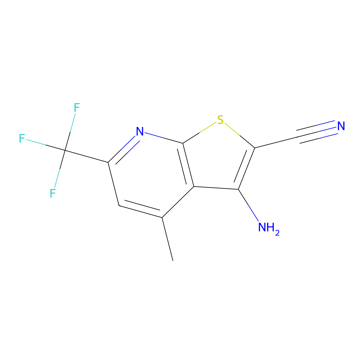 3-Amino-4-methyl-6-(trifluoromethyl)thieno[2,3-b]pyridine-2-carbonitrile molecular structure, CAS 255909-26-3