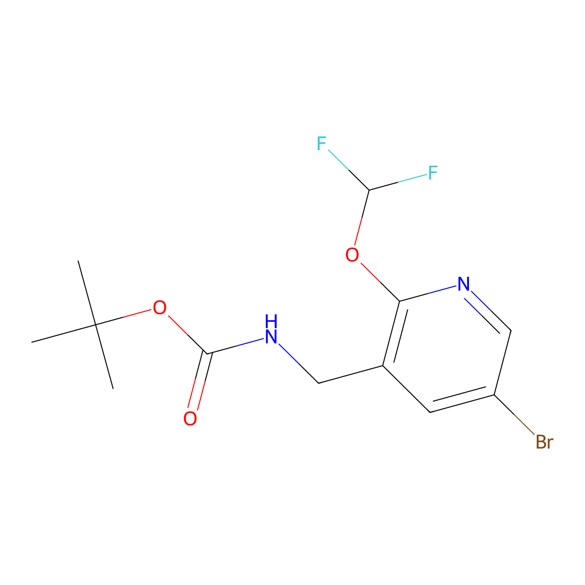 Tert-butyl ((5-bromo-2-(difluoromethoxy)pyridin-3-yl)methyl)carbamate molecular structure, CAS 2559710-46-0