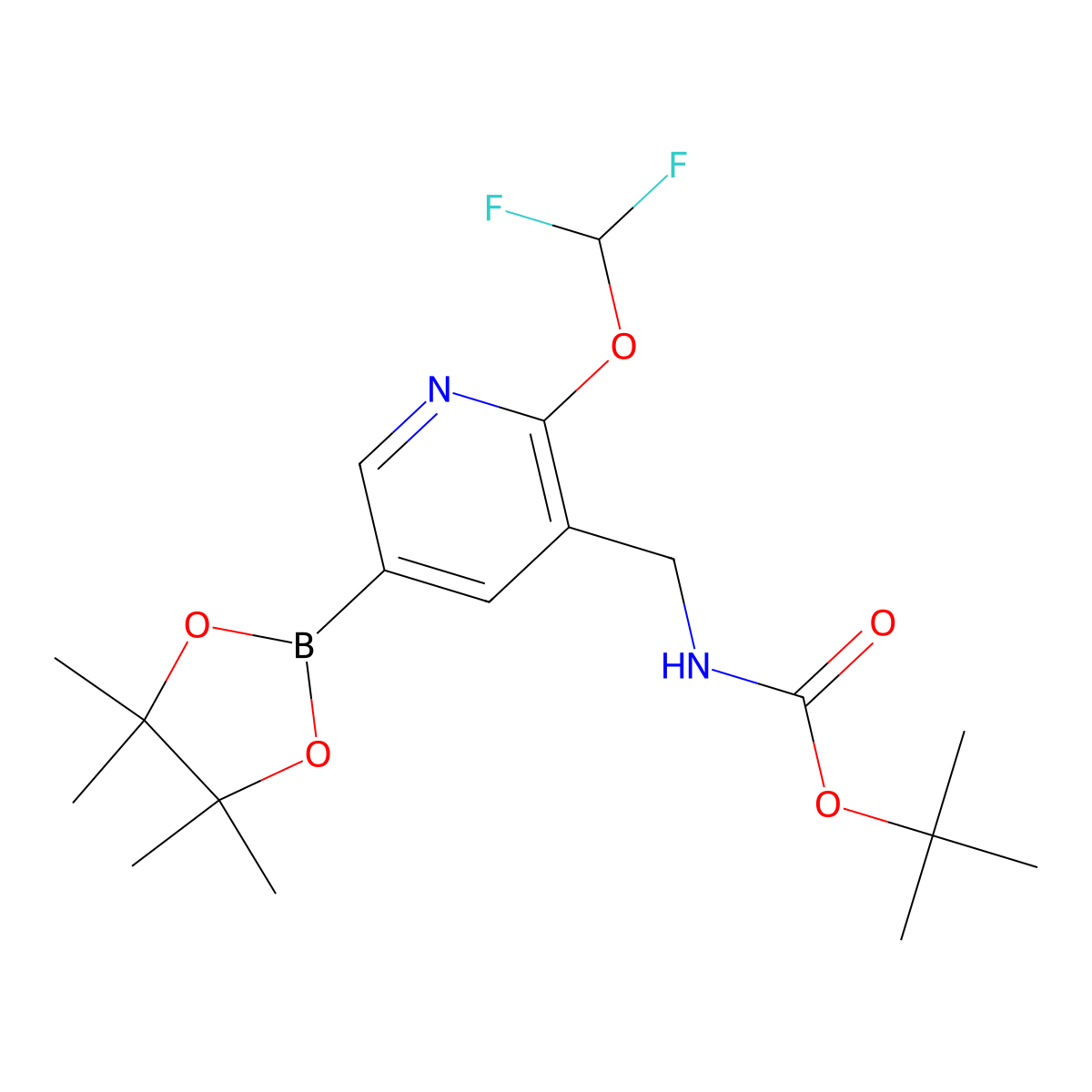 tert-Butyl (2-(difluoromethoxy)-5-(4,4,5,5-tetramethyl-1,3,2-dioxaborolan-2-yl)pyridin-3-yl)methylcarbamate molecular structure, CAS 2559710-47-1