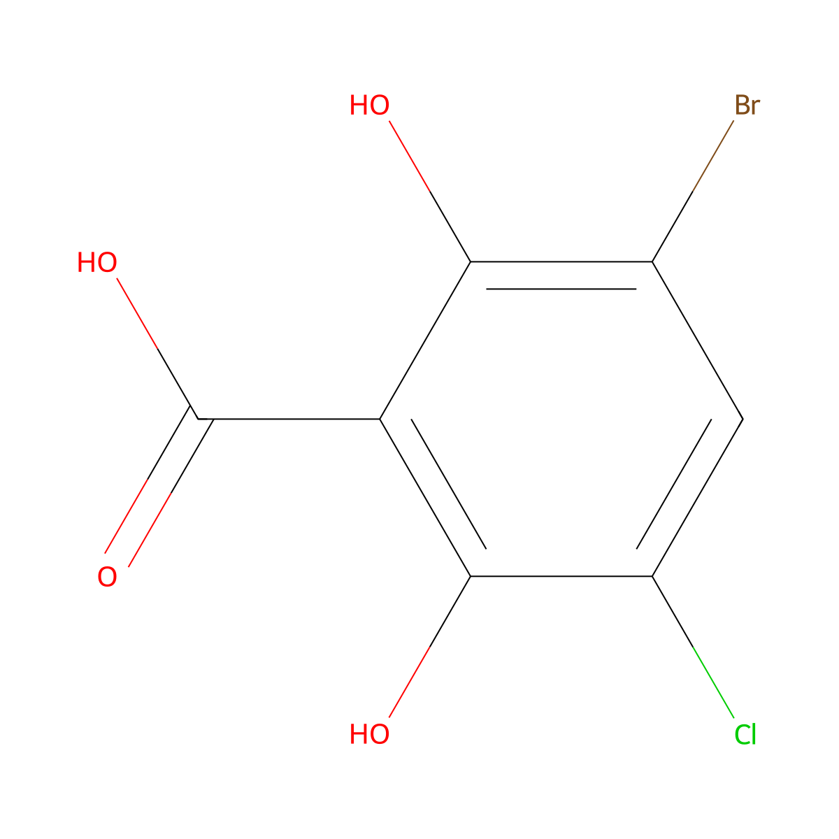 3-Bromo-5-chloro-2,6-dihydroxybenzoic acid molecular structure, CAS 2559750-83-1