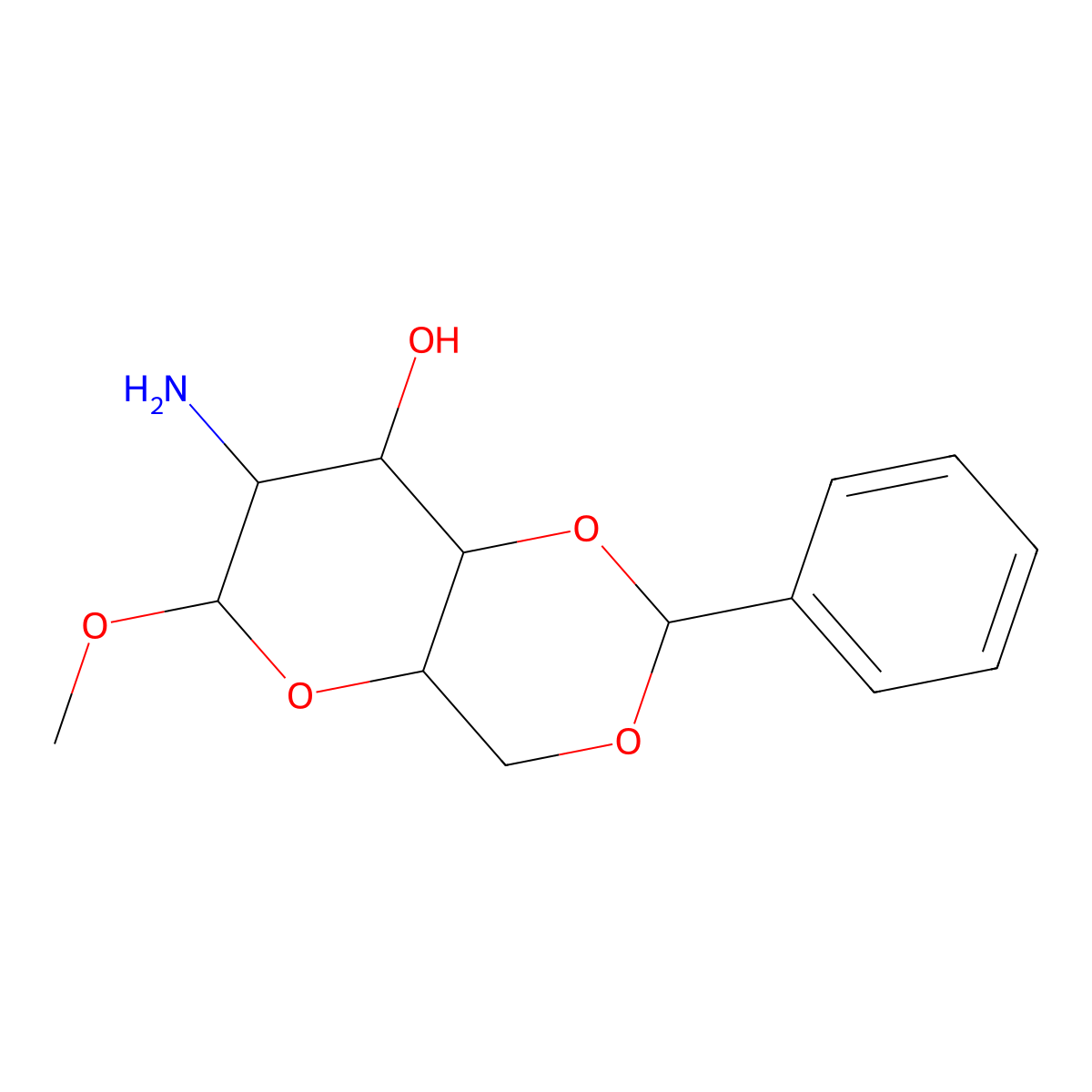 3-Amino-4-methoxy-9-phenyl-5,8,10-trioxabicyclo[4.4.0]decan-2-ol molecular structure, CAS 25605-61-2