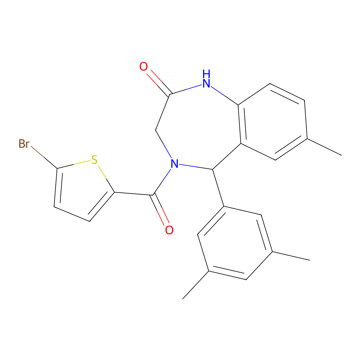 (5R)-4-(5-bromothiophene-2-carbonyl)-5-(3,5-dimethylphenyl)-7-methyl-1,3,4,5-tetrahydro-2H-1,4-benzodiazepin-2-one molecular structure, CAS 2561471-27-8