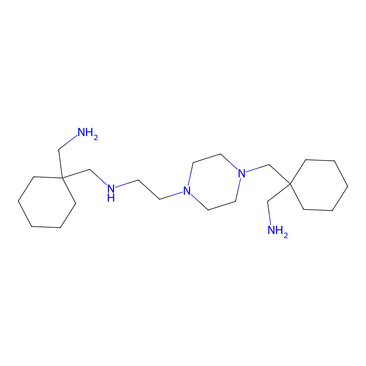1-[1-({[2-(4-{[1-(Aminomethyl)cyclohexyl]methyl}piperazin-1-yl)ethyl]amino}methyl)cyclohexyl]methanamine molecular structure, CAS 2561477-22-1