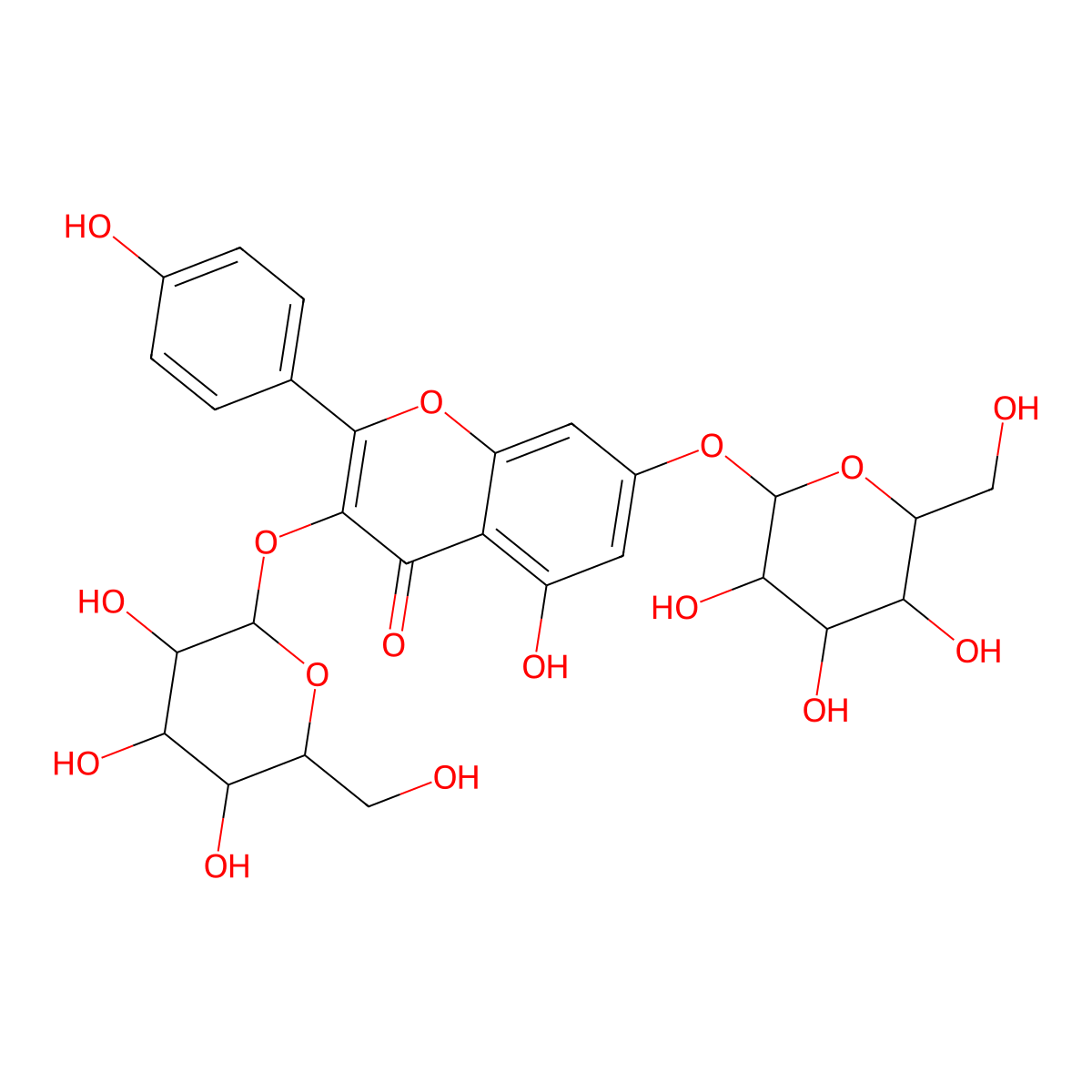 Kaempferol 3,7-diglucoside molecular structure, CAS 25615-14-9