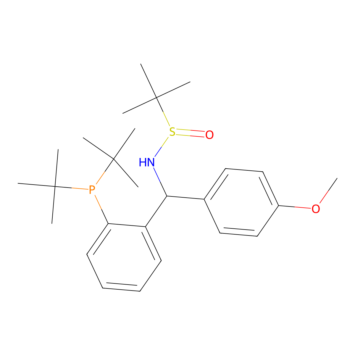 [S(R)]-N-[(S)-(4-Methoxyphenyl)[2-(di-tert-butylphosphino)phenyl]methyl]-2-methyl-2-propanesulfinamide molecular structure, CAS 2561513-53-7
