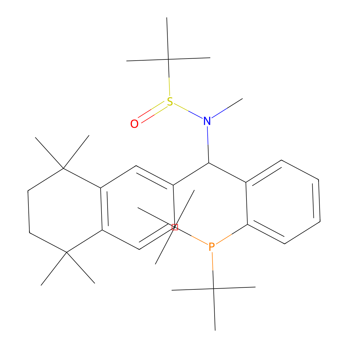 (R)-N-((S)-(2-(Di-tert-butylphosphanyl)phenyl)(5,5,8,8-tetramethyl-5,6,7,8-tetrahydronaphthalen-2-yl)methyl)-N,2-dimethylpropane-2-sulfinamide molecular structure, CAS 2561513-58-2