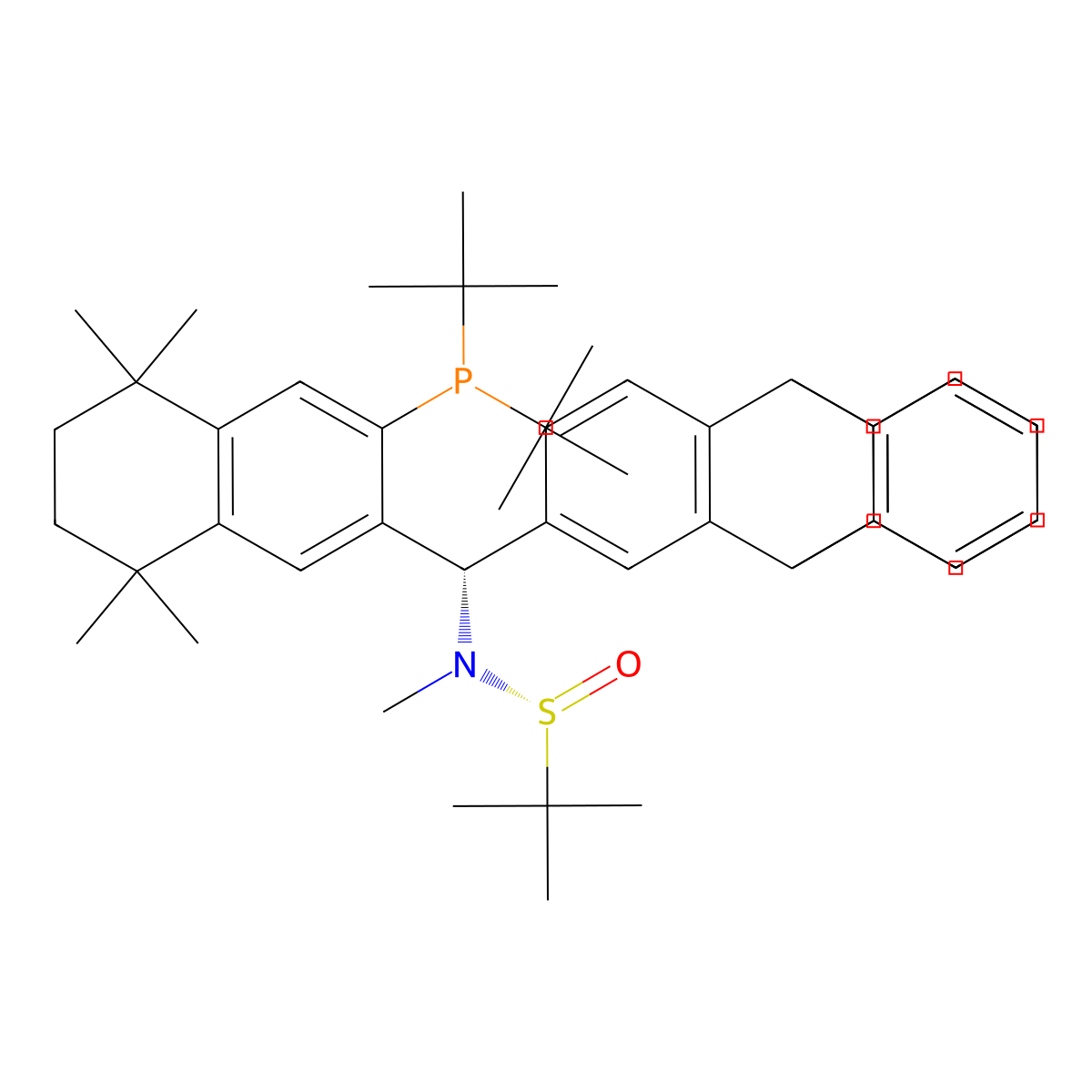 (R)-N-((S)-(3-(Di-tert-butylphosphanyl)-5,5,8,8-tetramethyl-5,6,7,8-tetrahydronaphthalen-2-yl)(9,10-dihydro-9,10-[1,2]benzenoanthracen-2-yl)methyl)-N,2-dimethylpropane-2-sulfinamide molecular structure, CAS 2561513-61-7