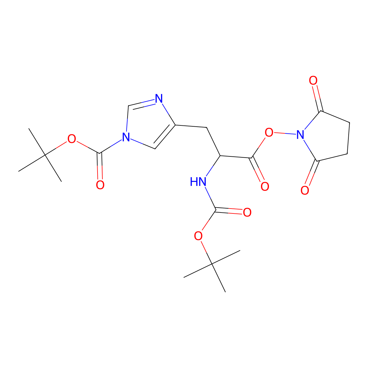 2,5-Dioxopyrrolidin-1-yl N,1-bis(tert-butoxycarbonyl)-L-histidinate molecular structure, CAS 25616-02-8