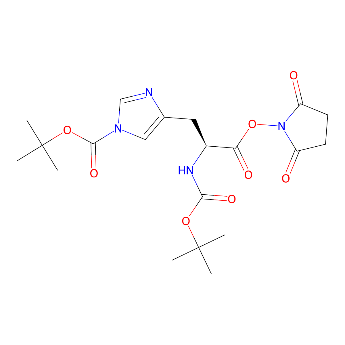 2,5-Dioxopyrrolidin-1-yl N,1-bis(tert-butoxycarbonyl)-L-histidinate molecular structure, CAS 25616-02-8