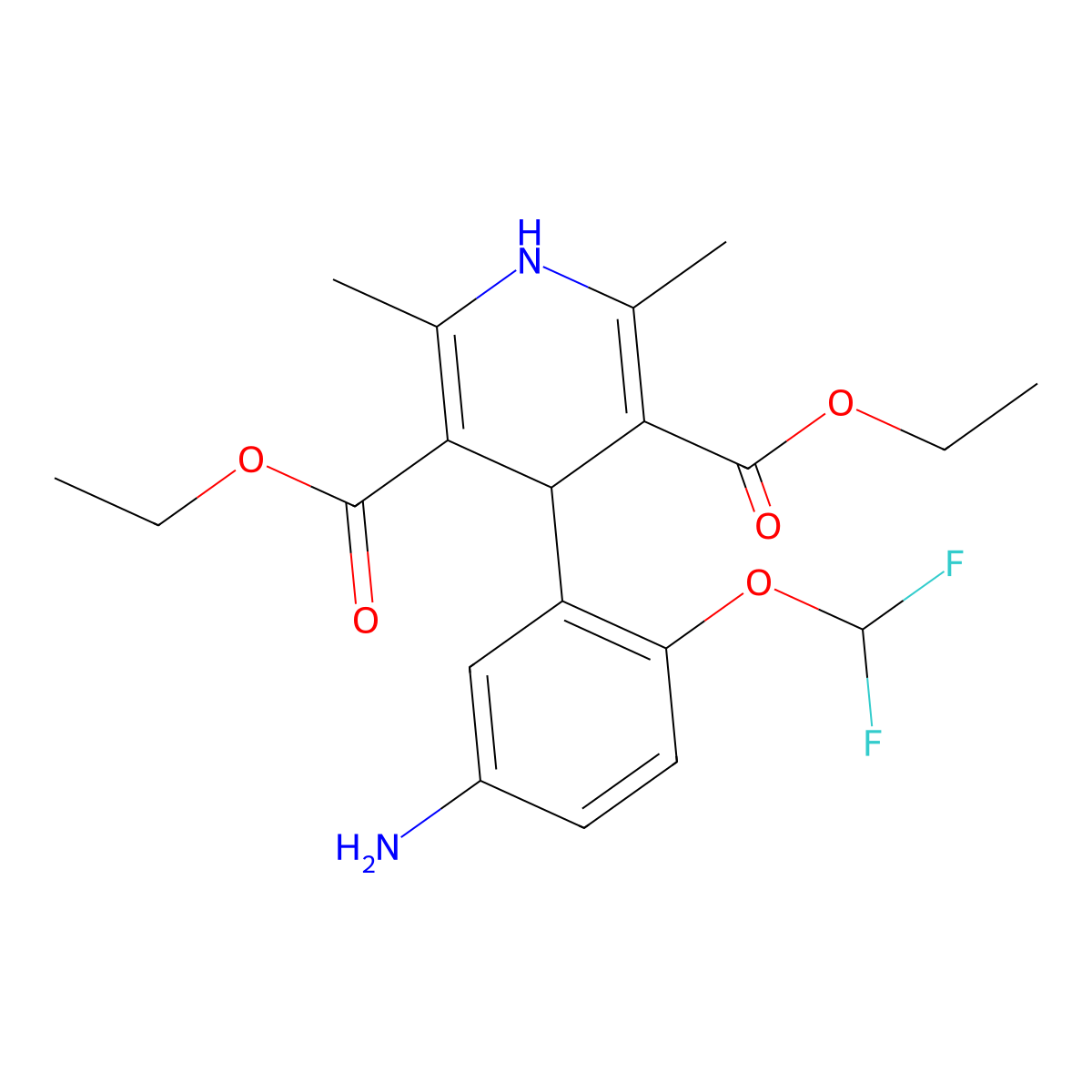 Diethyl 4-[5-amino-2-(difluoromethoxy)phenyl]-2,6-dimethyl-1,4-dihydropyridine-3,5-dicarboxylate molecular structure, CAS 256219-14-4