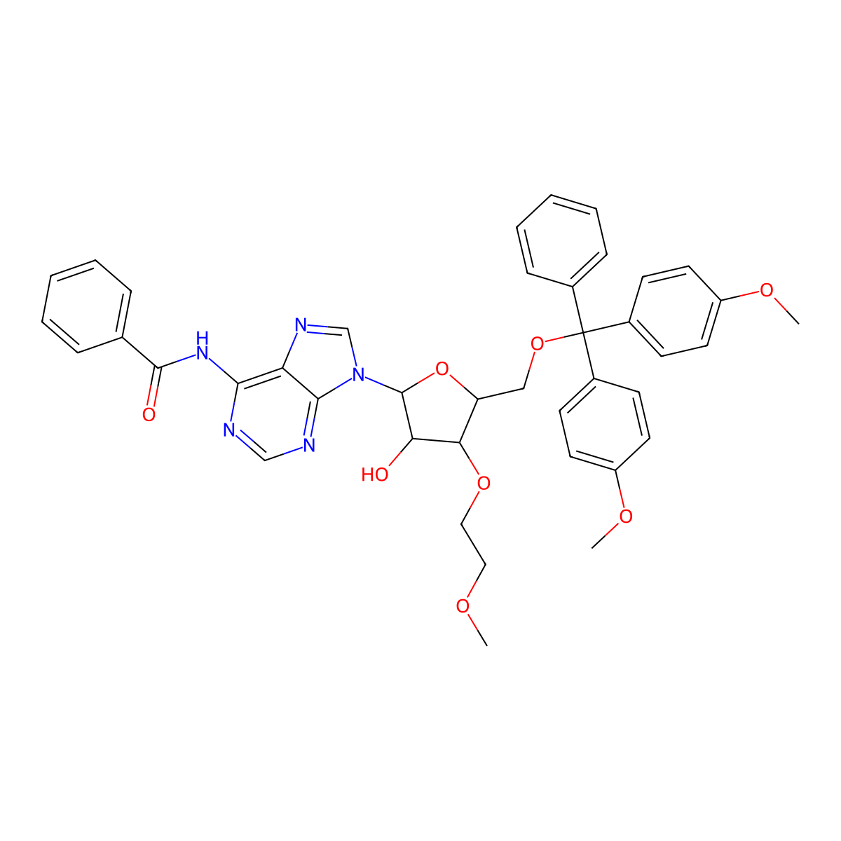 N6-Benzoyl-5'-O-(4,4'-dimethoxytrityl)-3'-O-(2-methoxyethyl)adenosine molecular structure, CAS 256224-00-7