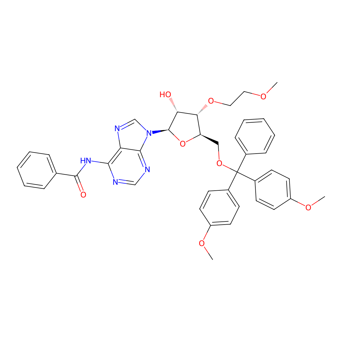 N6-Benzoyl-5'-O-(4,4'-dimethoxytrityl)-3'-O-(2-methoxyethyl)adenosine molecular structure, CAS 256224-00-7
