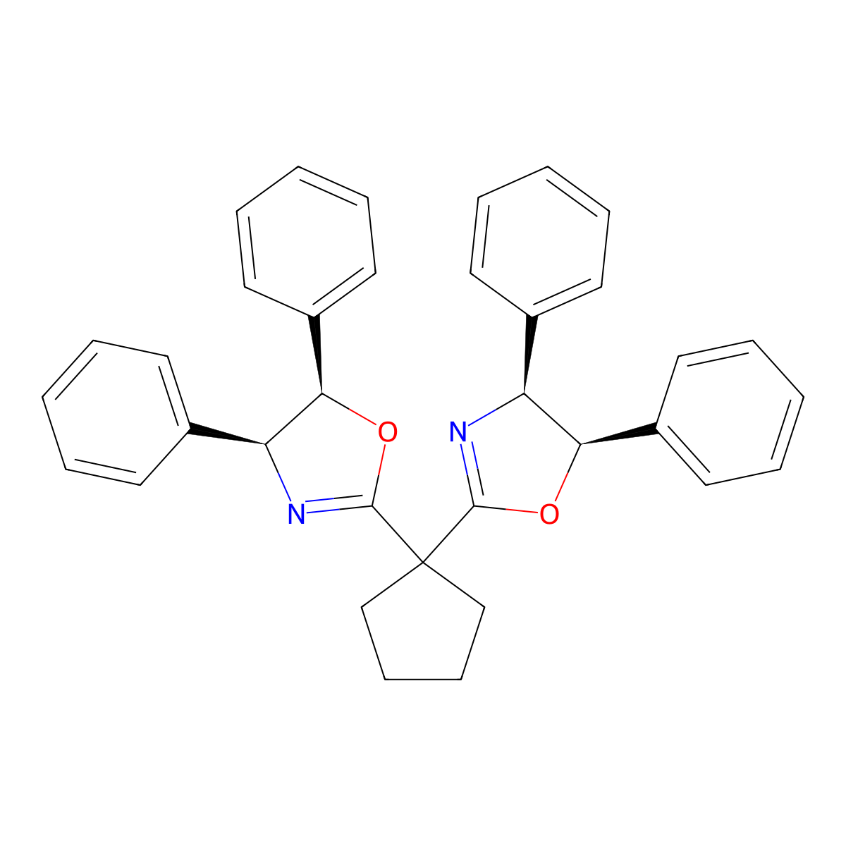 (4S,4'S,5R,5'R)-2,2'-(Cyclopentane-1,1-diyl)bis(4,5-diphenyl-4,5-dihydrooxazole) molecular structure, CAS 2562338-89-8