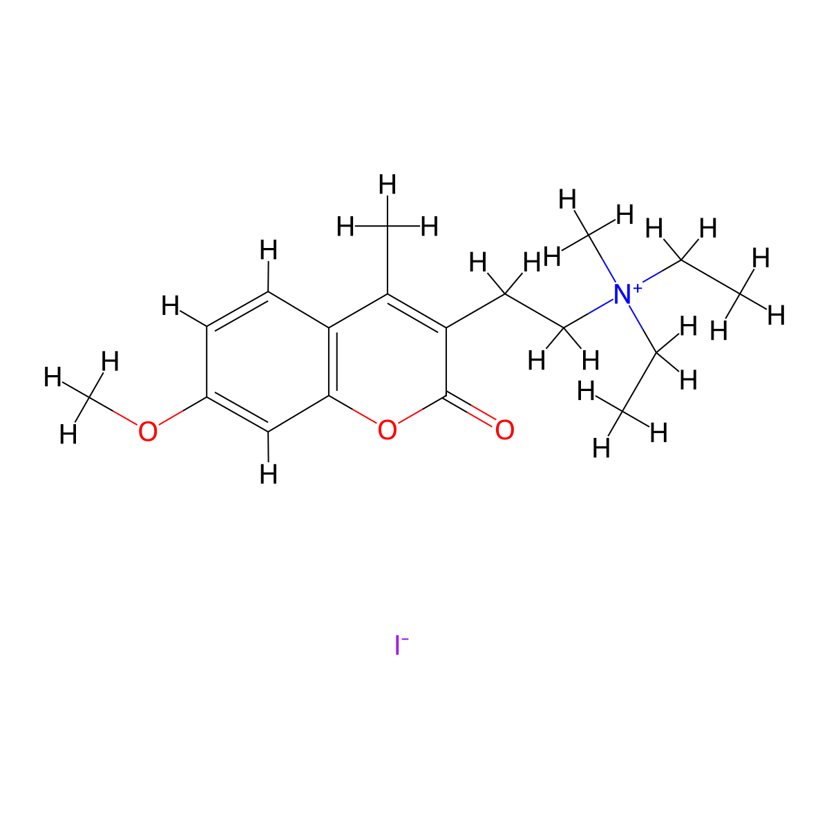 3-[2-(N,N-diethyl-N-methylammonium)ethyl]-7-methoxy-4-methylcoumarin iodide molecular structure, CAS 256234-27-2