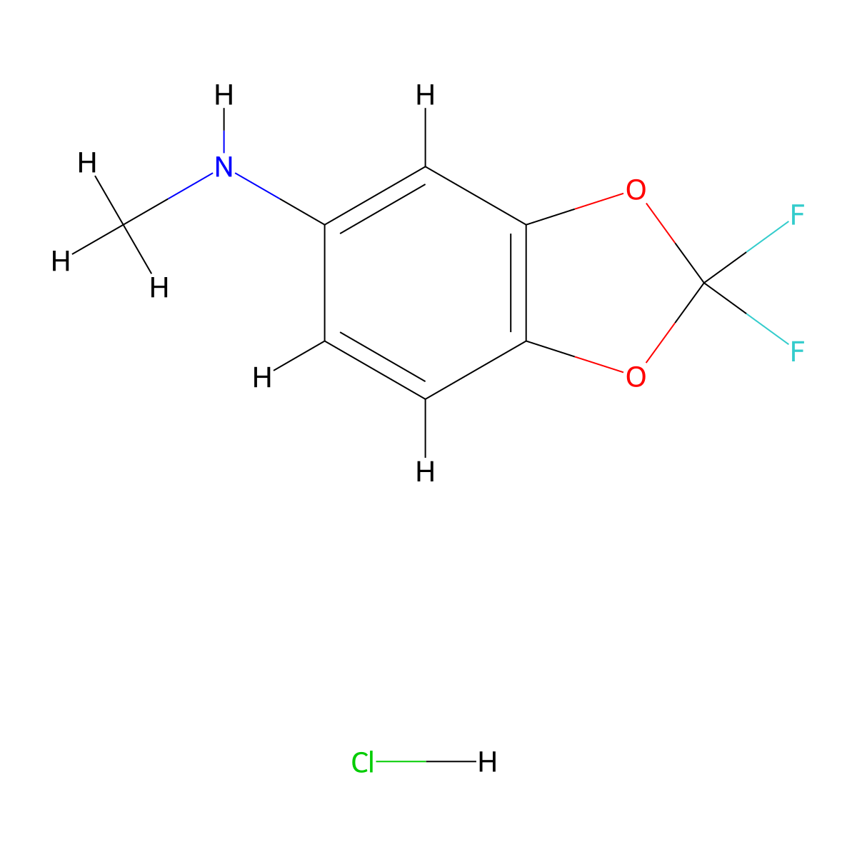 2,2-difluoro-N-methyl-1,3-dioxaindan-5-amine hydrochloride molecular structure, CAS 2562356-75-4