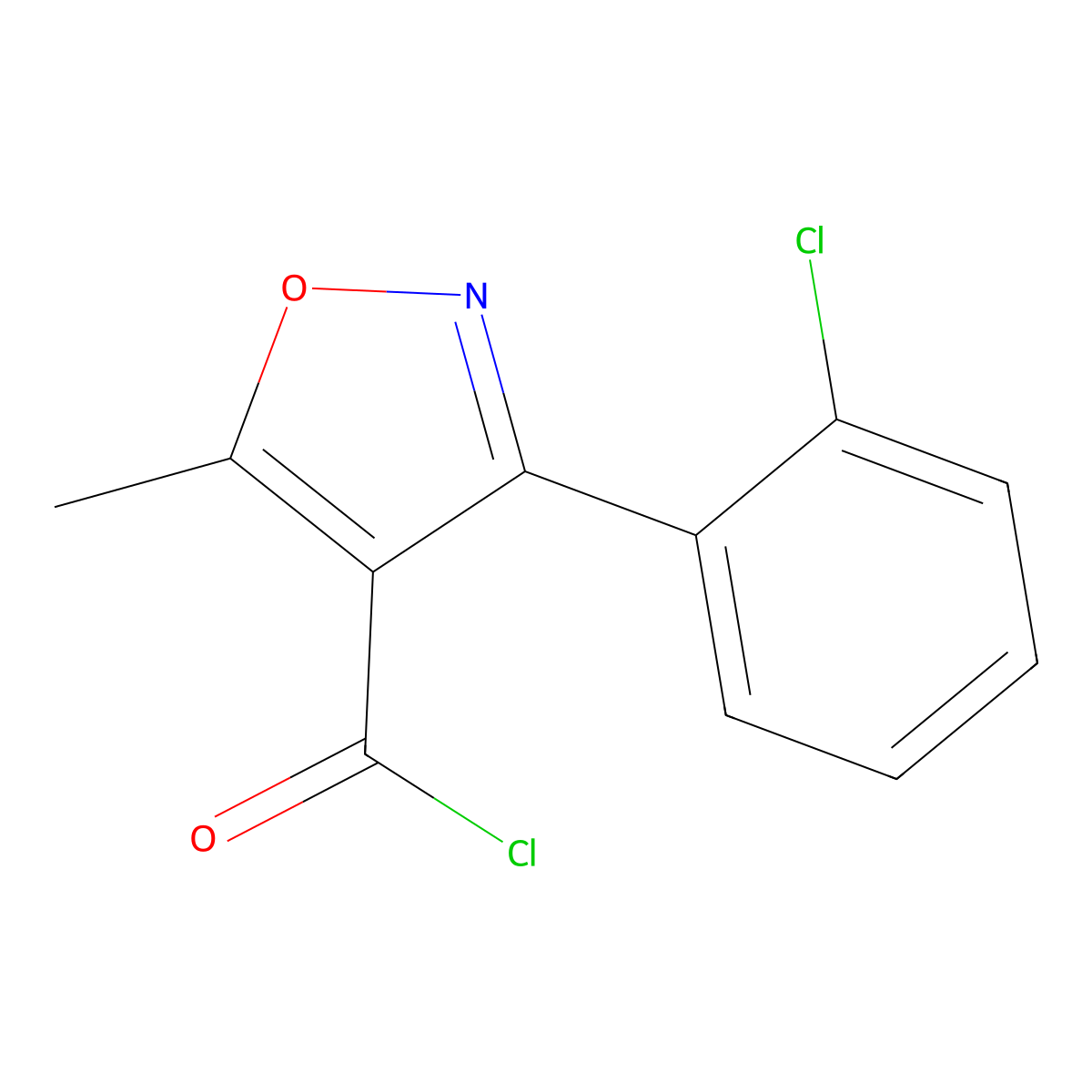 4-Isoxazolecarbonyl chloride, 3-(2-chlorophenyl)-5-methyl- molecular structure, CAS 25629-50-9