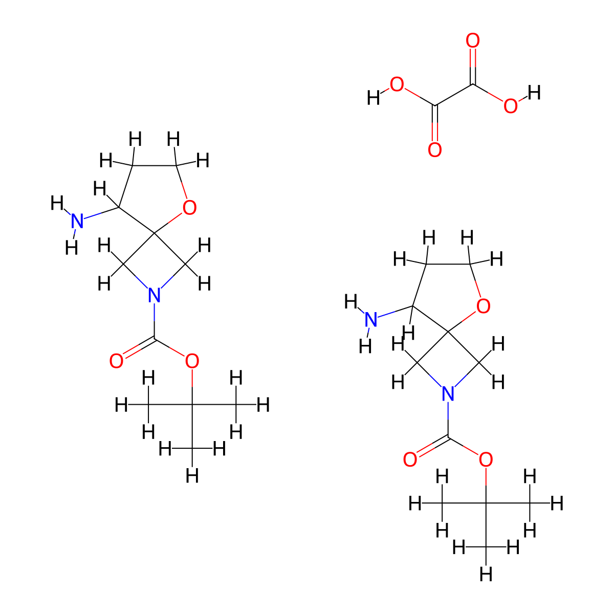Tert-butyl 8-amino-5-oxa-2-azaspiro[3.4]octane-2-carboxylate hemioxalate molecular structure, CAS 2563100-60-5