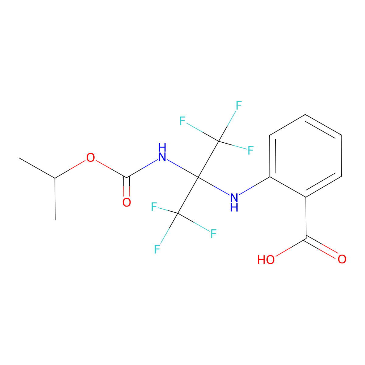 2-{[2,2,2-Trifluoro-1-[(isopropoxycarbonyl)amino]-1-(trifluoromethyl)ethyl]amino}benzoic acid molecular structure, CAS 256325-68-5