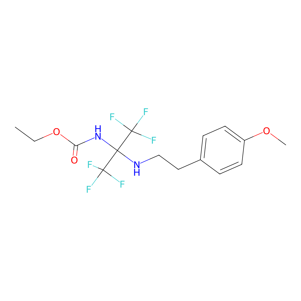 Ethyl (1,1,1,3,3,3-hexafluoro-2-{[2-(4-methoxyphenyl)ethyl]amino}propan-2-yl)carbamate molecular structure, CAS 256325-69-6