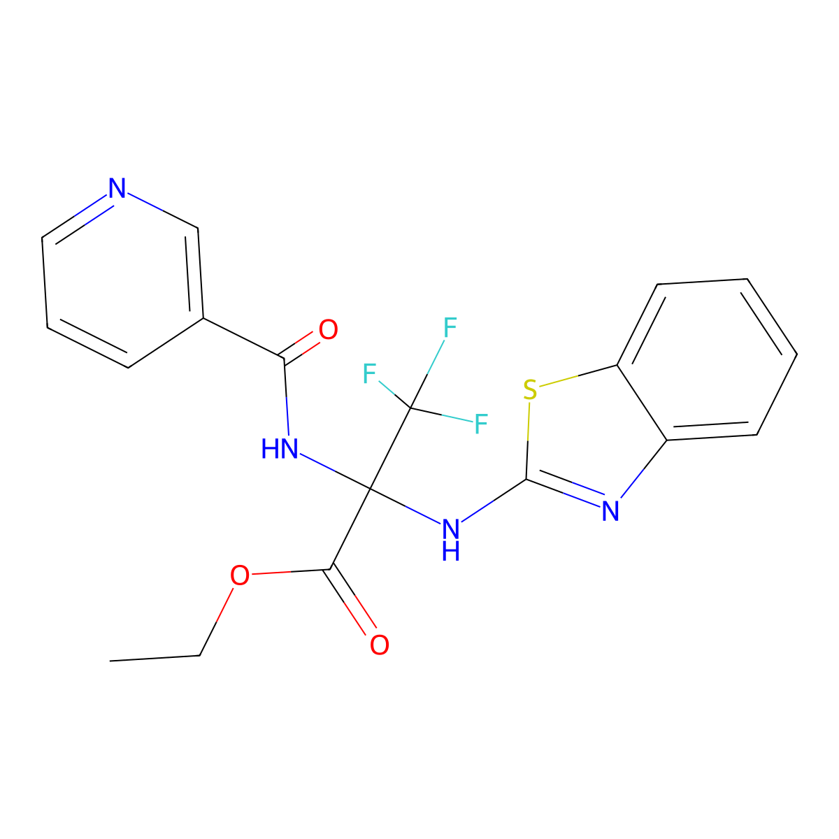 Ethyl 2-(2-benzothiazolylamino)-3,3,3-trifluoro-2-nicotinamidopropionate molecular structure, CAS 256325-80-1