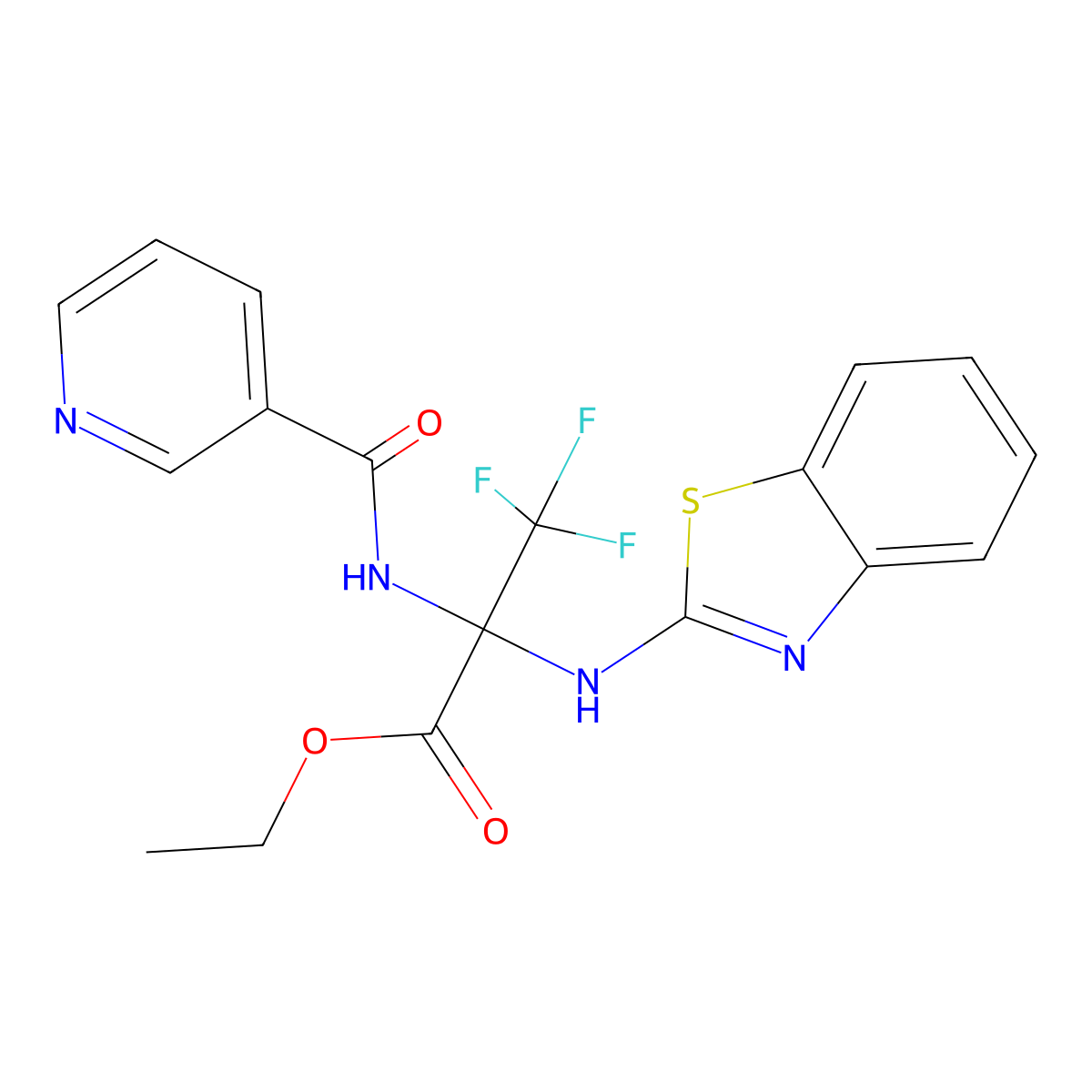 Ethyl 2-(2-benzothiazolylamino)-3,3,3-trifluoro-2-nicotinamidopropionate molecular structure, CAS 256325-80-1