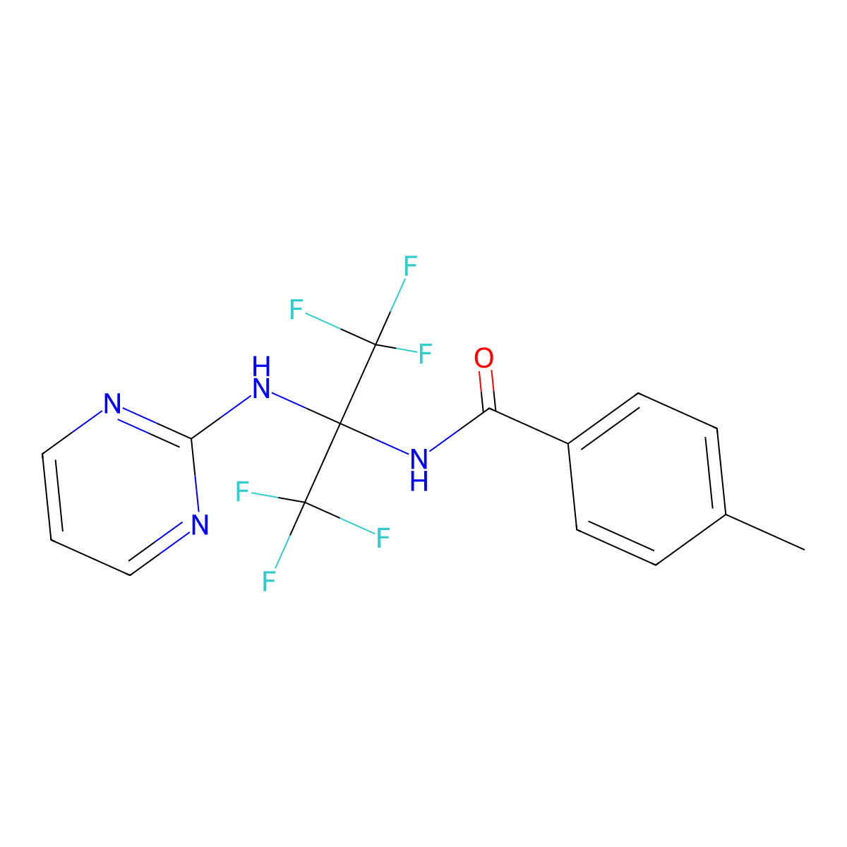 N-(1,1,1,3,3,3-Hexafluoro-2-(pyrimidin-2-ylamino)propan-2-yl)-4-methylbenzamide molecular structure, CAS 256325-97-0