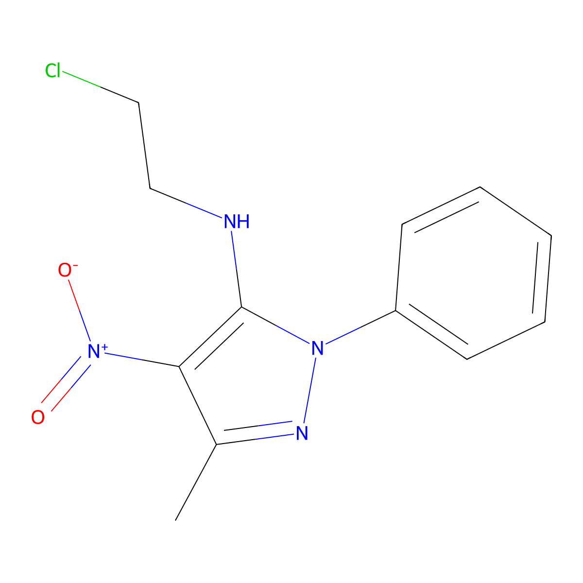 N5-(2-chloroethyl)-3-methyl-4-nitro-1-phenyl-1H-pyrazol-5-amine molecular structure, CAS 256332-63-5