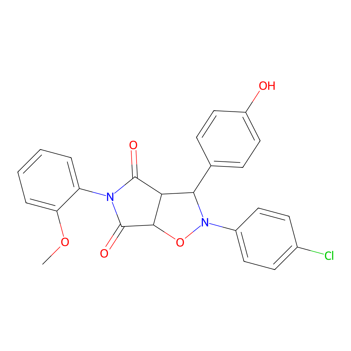 2-(4-chlorophenyl)-3-(4-hydroxyphenyl)-5-(2-methoxyphenyl)dihydro-2H-pyrrolo[3,4-d]isoxazole-4,6(5H,6aH)-dione molecular structure, CAS 256332-72-6