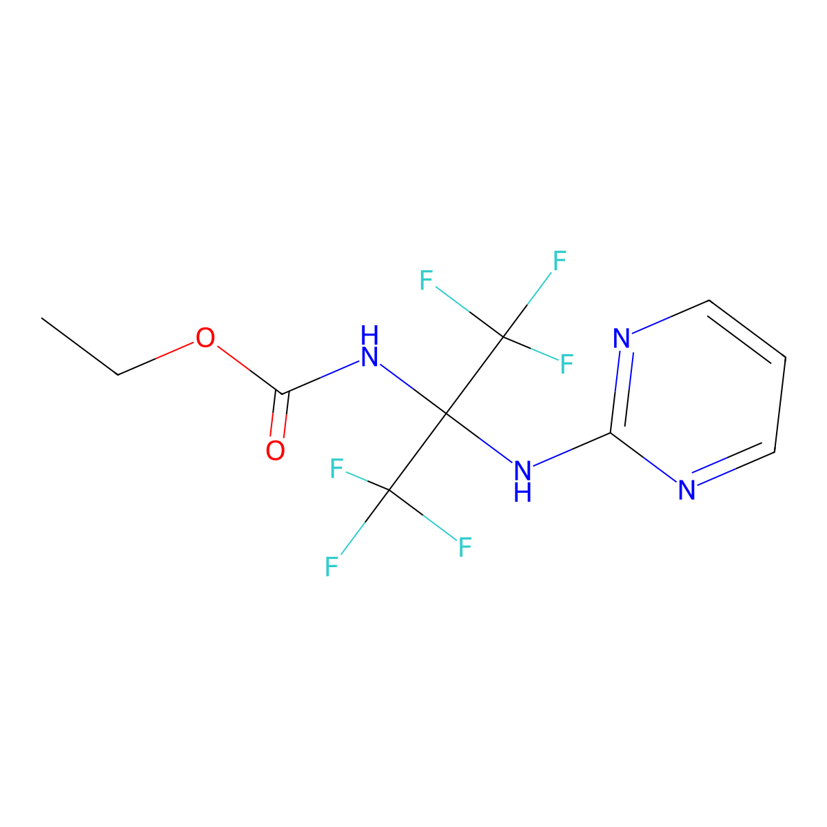 Ethyl 2,2,2-trifluoro-1-(2-pyrimidinylamino)-1-(trifluoromethyl)ethylcarbamate molecular structure, CAS 256333-13-8