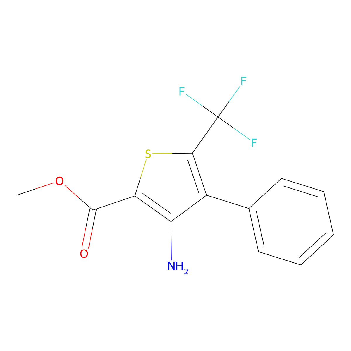 Methyl 3-amino-4-phenyl-5-(trifluoromethyl)thiophene-2-carboxylate molecular structure, CAS 256353-38-5