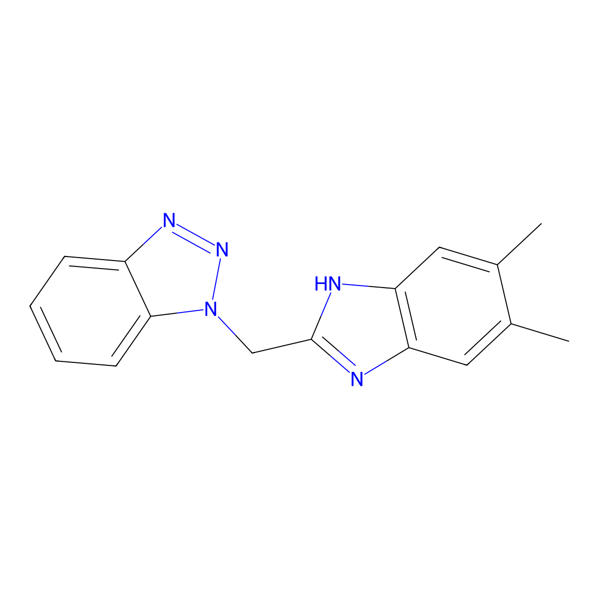1-[(5,6-Dimethyl-1H-1,3-benzodiazol-2-yl)methyl]-1H-1,2,3-benzotriazole molecular structure, CAS 256366-09-3