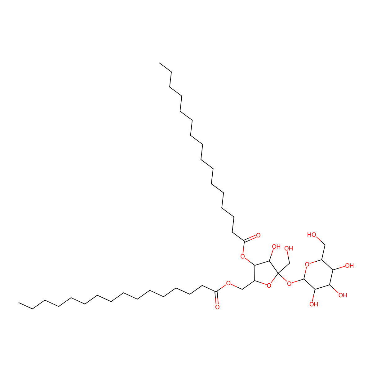 beta-D-Fructofuranosyl alpha-D-glucopyranoside dihexadecanoate molecular structure, CAS 25637-97-2