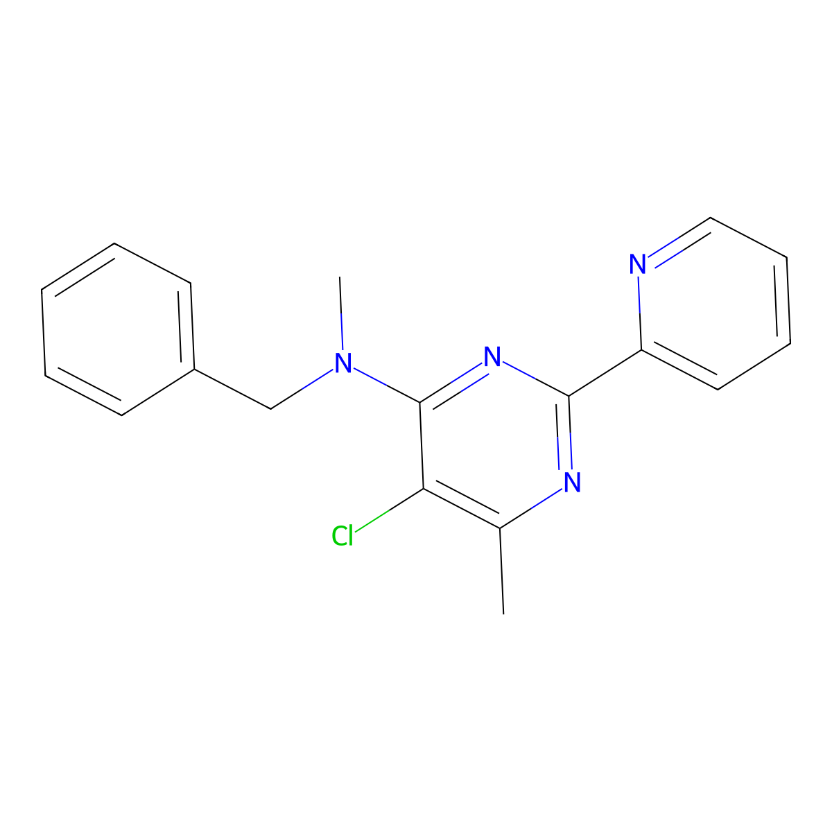 N-benzyl-5-chloro-N,6-dimethyl-2-pyridin-2-ylpyrimidin-4-amine molecular structure, CAS 256370-29-3