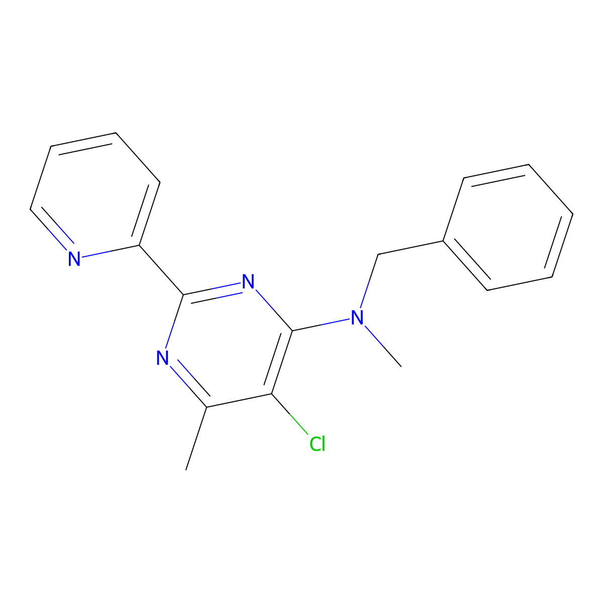 N-benzyl-5-chloro-N,6-dimethyl-2-pyridin-2-ylpyrimidin-4-amine molecular structure, CAS 256370-29-3