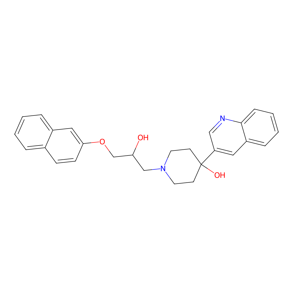 1-[(2S)-2-hydroxy-3-(naphthalen-2-yloxy)propyl]-4-(quinolin-3-yl)piperidin-4-ol molecular structure, CAS 256372-99-3