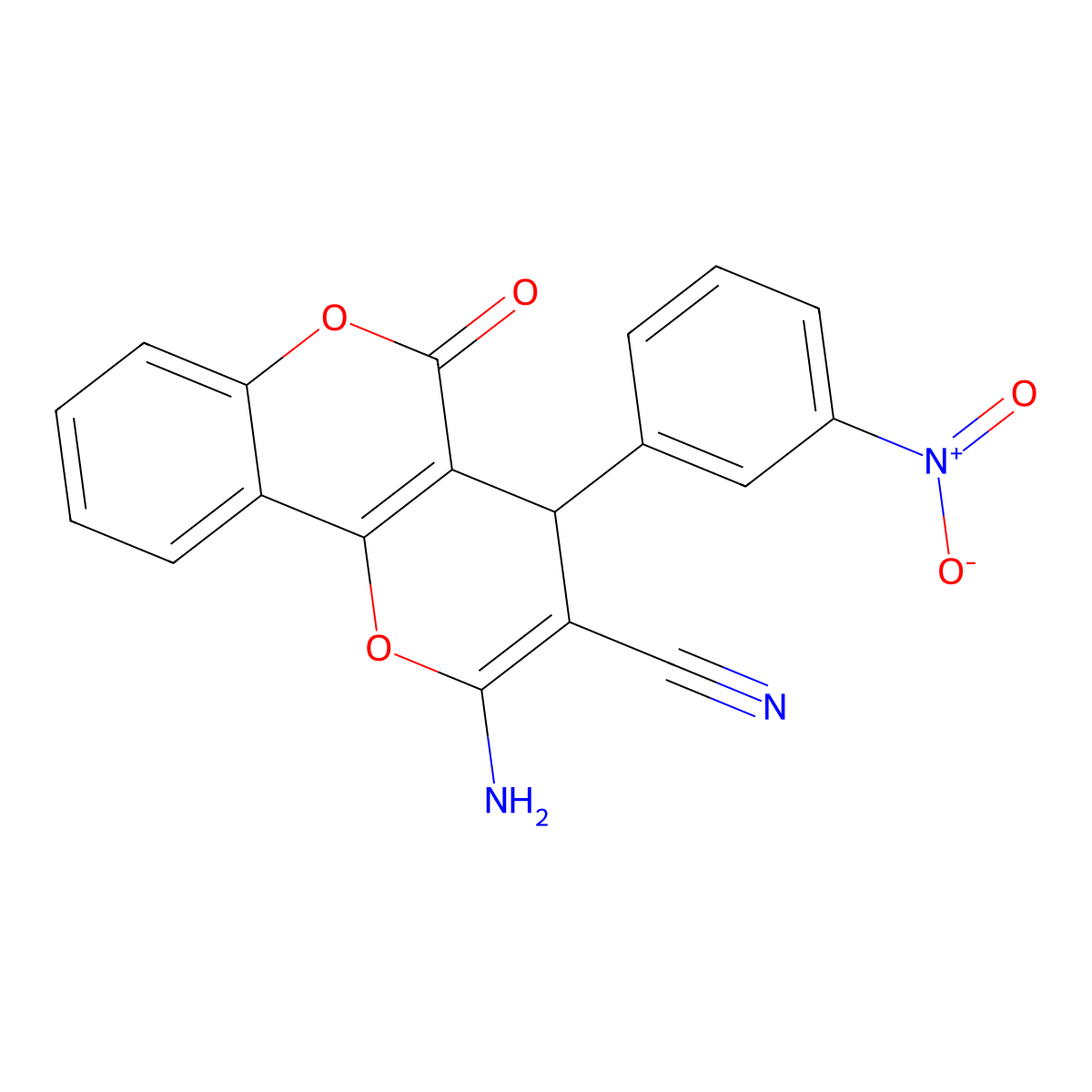 2-amino-4-(3-nitrophenyl)-5-oxo-4H,5H-pyrano[3,2-c]chromene-3-carbonitrile molecular structure, CAS 256378-50-4